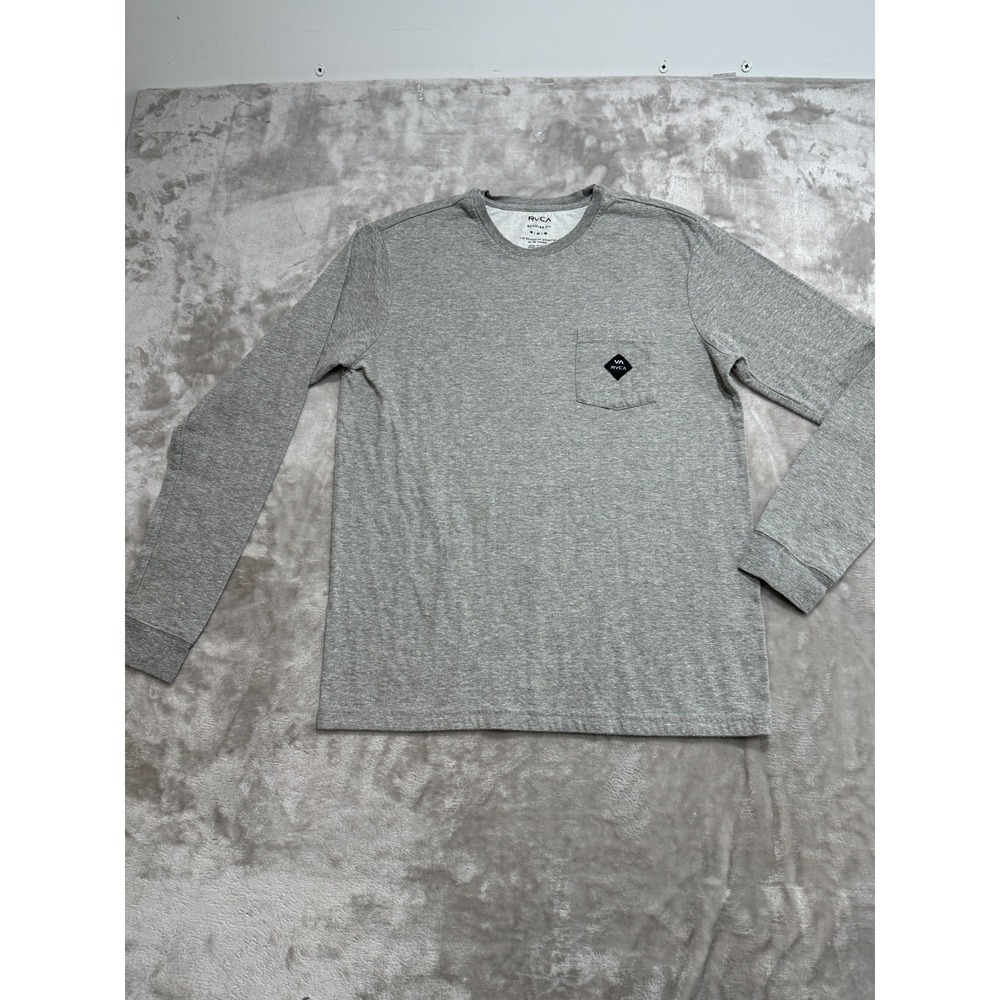RVCA Pullover Sweater‎ Mens Size Medium Gray Long Sleeve Front Pocket FLAW